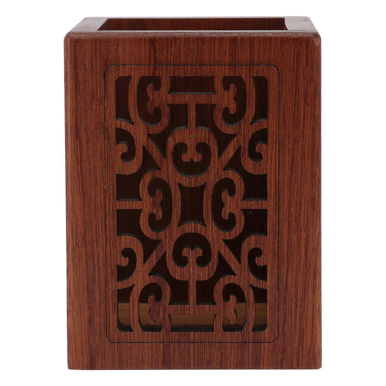 Brown Wooden Brush Pot for Storage Made of Synthetic Material Helps Keep Desk Tidy 1pc