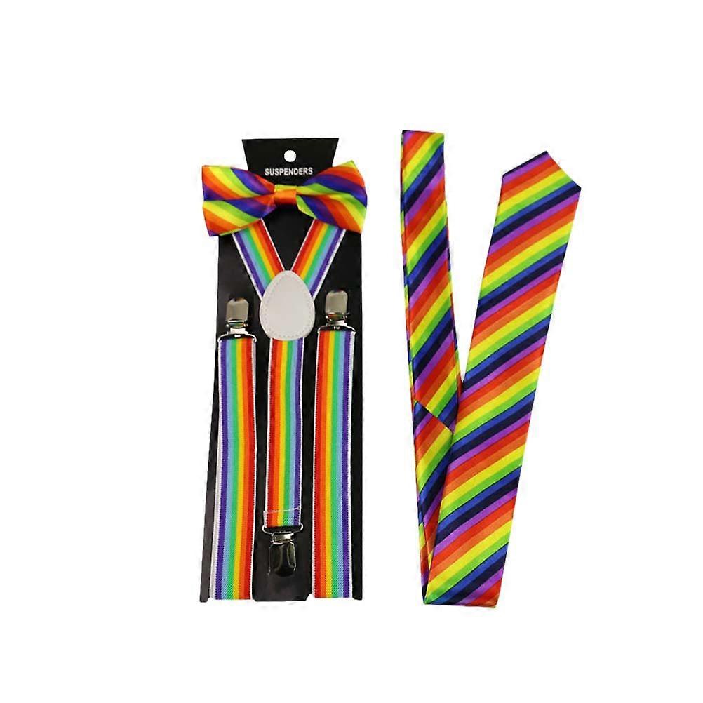 Costume Braces Men Bow Tie Elastic Fabric Ribbon Alloy Holds Pants Up Comfortable Party Wear 3Pcs