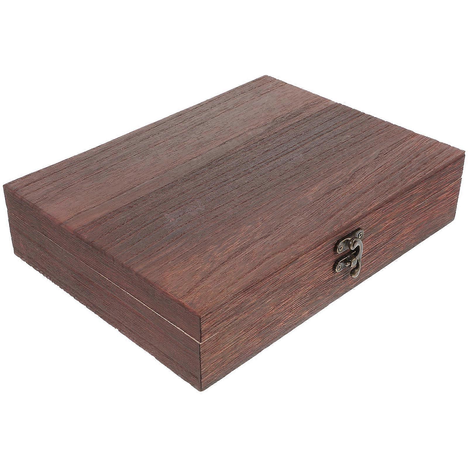 1 Pc Wooden Storage Case Simple Container with Lock Brown