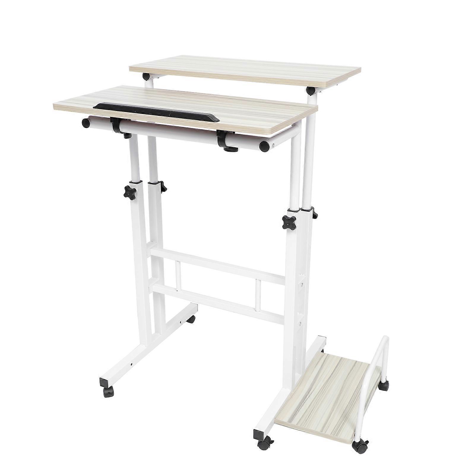 Mobile Standing Desk With Host Holder For Home Office With Ivory Color And Height Adjustable Design 1Set
