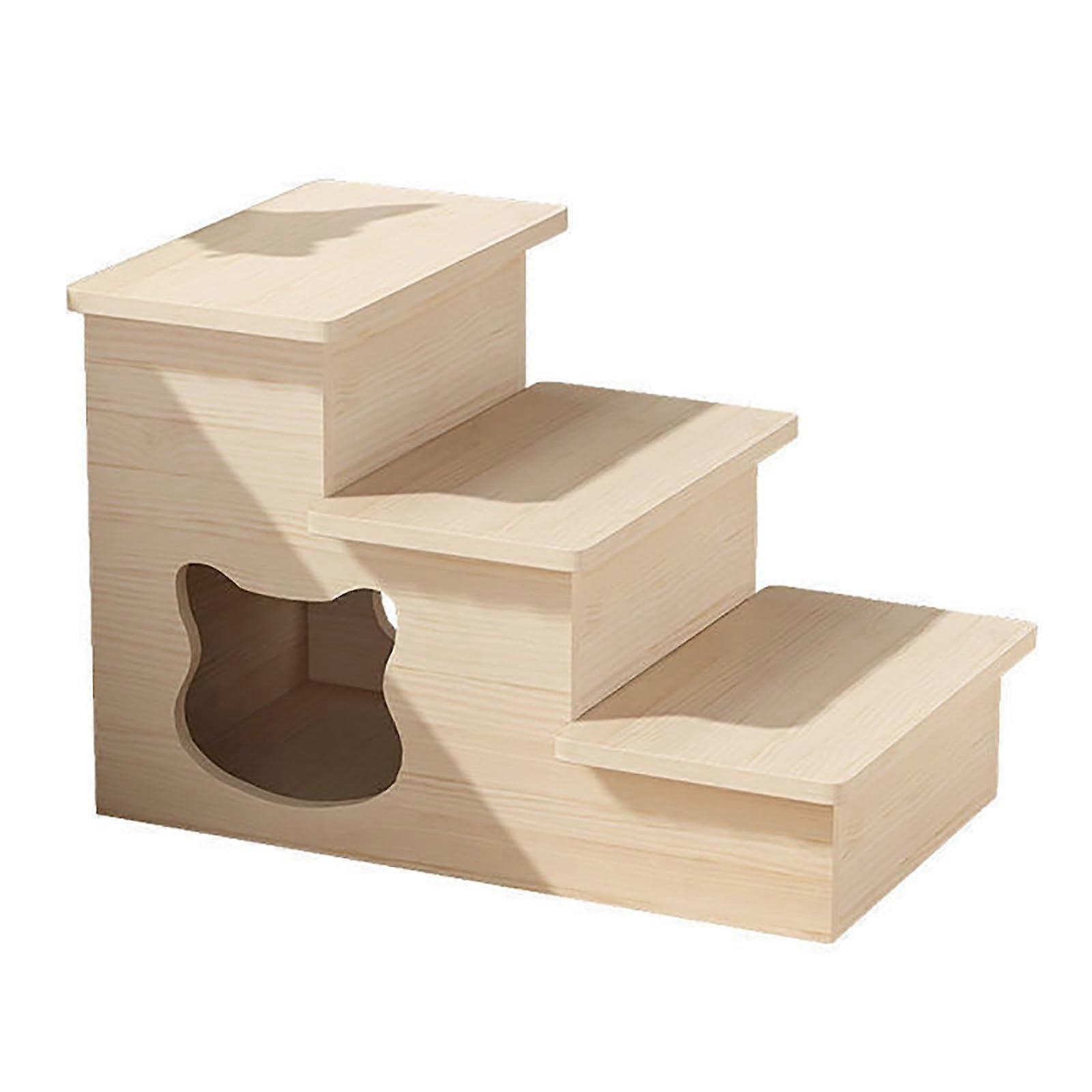 Dog Staircase 3-Step Wooden Ramp For Bed, Pet Steps For Getting In And Out Of Tall Beds