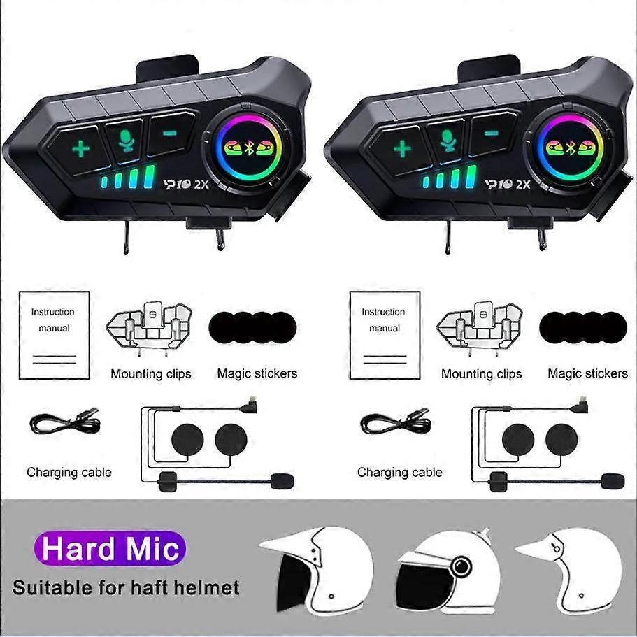 YP10 2X Wireless Bluetooth5.3 Motorcycle Helmet Intercom Headset Waterproof 300 m Intercomunicador Speaker Earphone