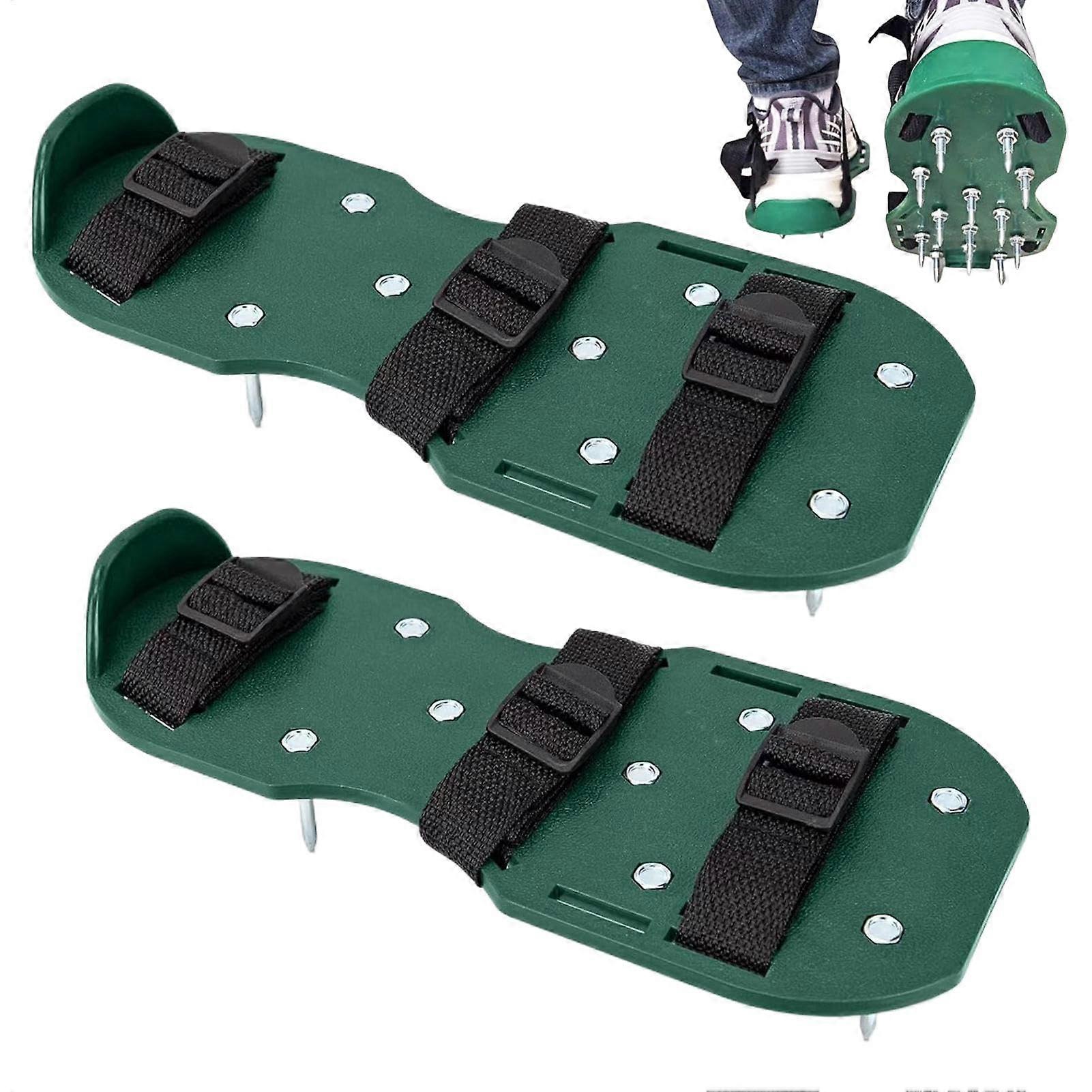 Backyard Lawn Aerator Shoes Adjustable Straps Sturdy Green for Various Lawns