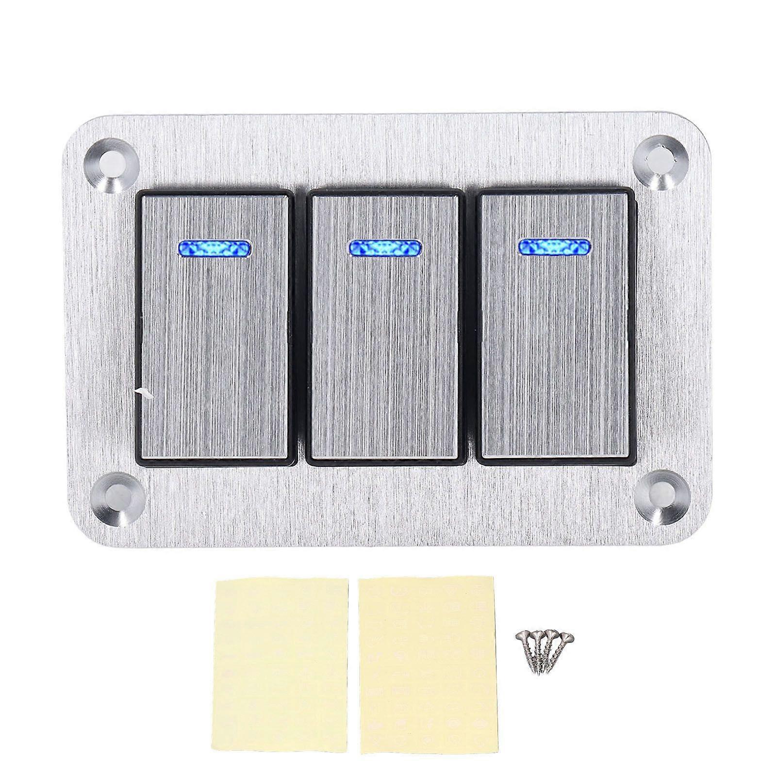 sturdy rocker switch panel 3 way with blue leds for car rv yacht