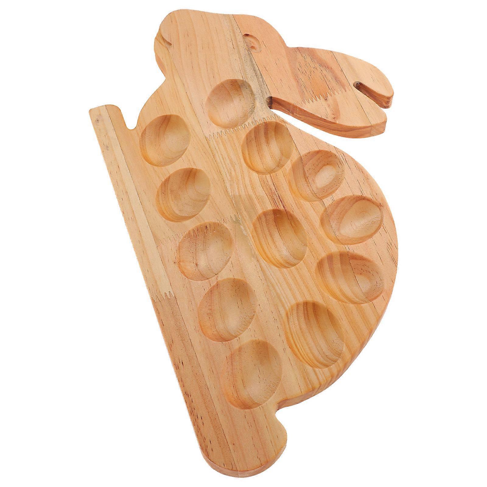 Easter Bunny Shaped Egg Holder for Decoration Beige Synthetic Material with Multiple Compartments 7.5 Inches