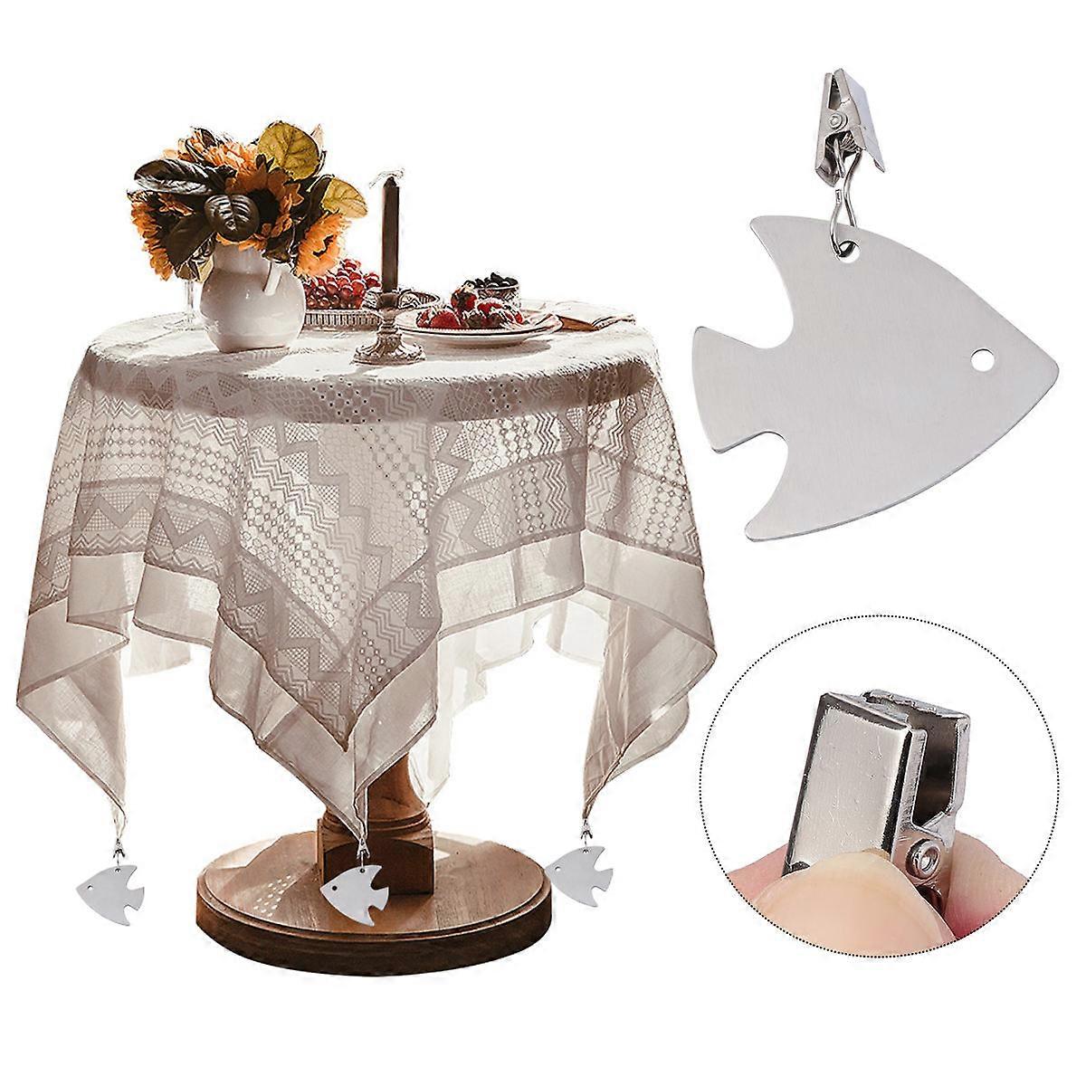 4Pcsステンレス鋼テーブルクロスクリップは、シルバーカラーの家庭での使用と屋外ピクニックに最適です