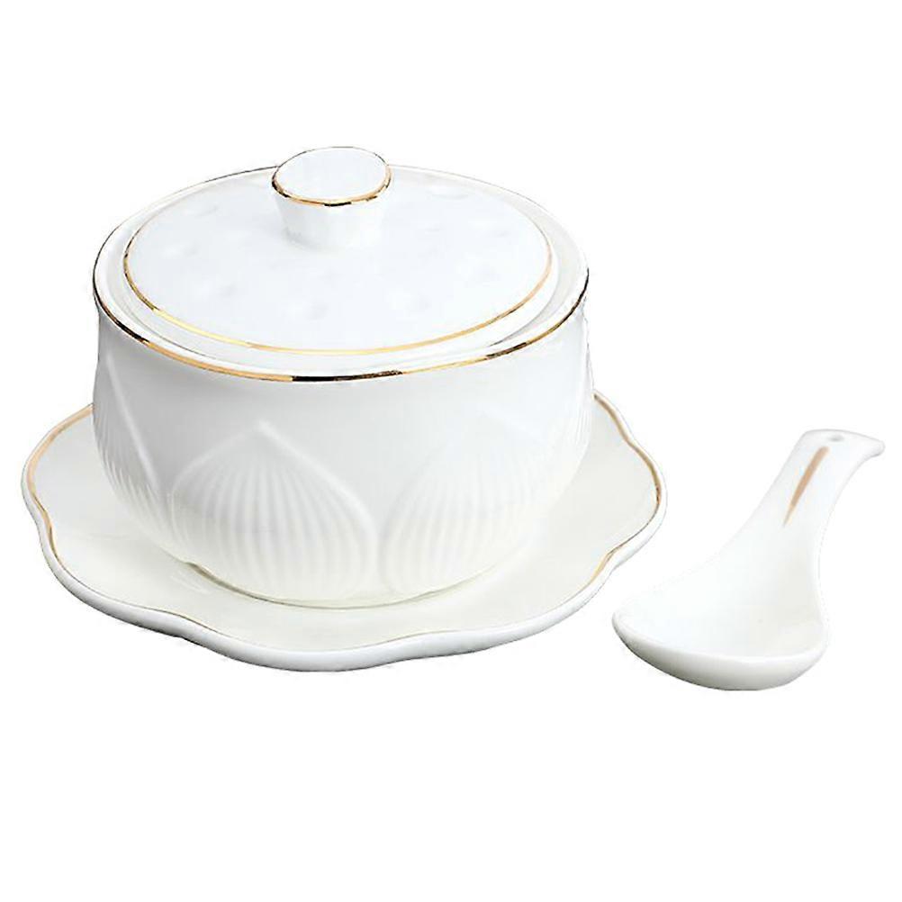 1 Set Ceramic Stew Pot with Lidded Soup Bowl Small Bowl Soup Serving Bowl and Spoon