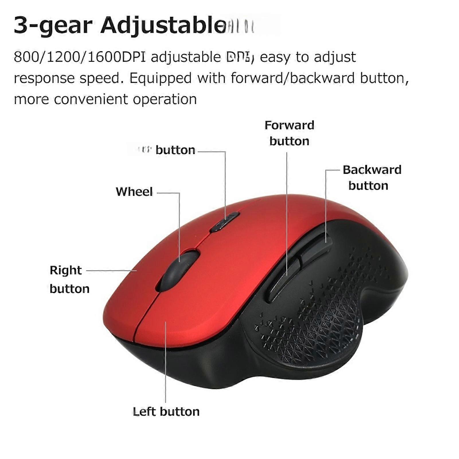 2.4G Wireless Optical Vertical Mouse 6 Keys Ergonomic Office Mouse 3 Adjustable movement speed Comfortable Hand Feel for PC Laptop Red