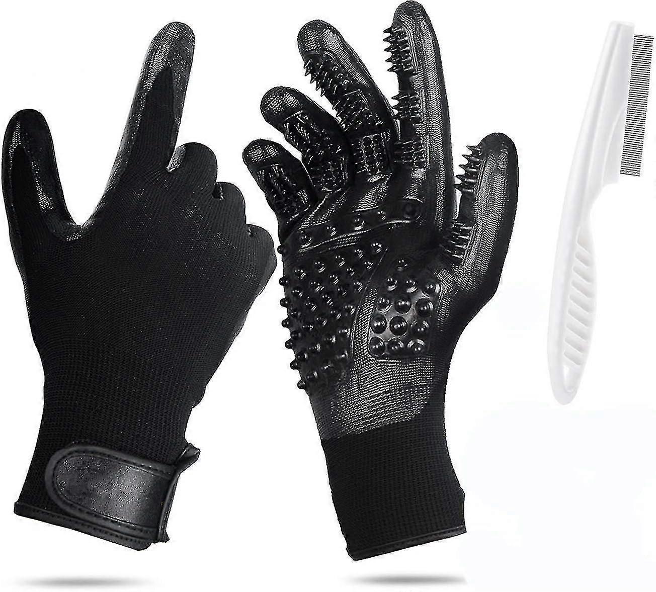 2 Pack Professional Grooming Gloves For Horses, Dogs, Cats, Grooming And Changing Fur + 1