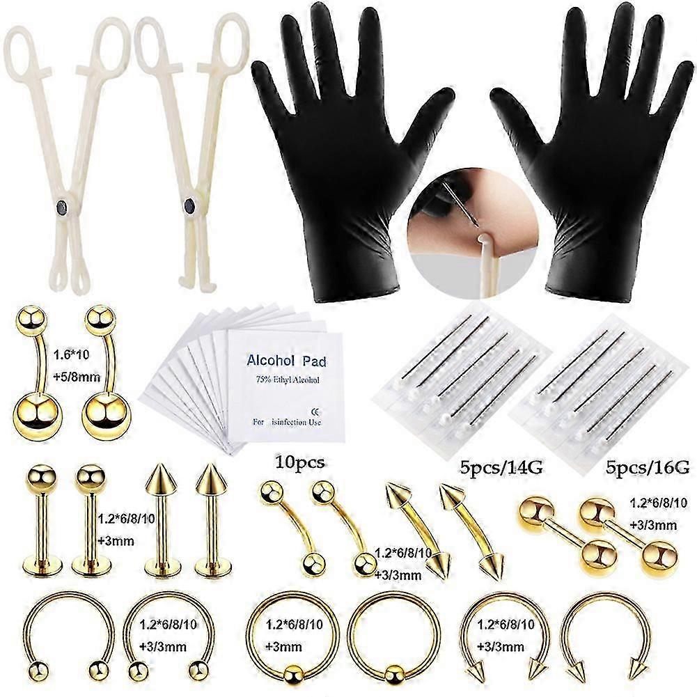 14G 16G الجسم ثقب أداة كيت يمكن التخلص منها المهنية الجسم ثقب الإبر المشبك كماشة قفازات أدوات الأذن الأنف السرة ثقب