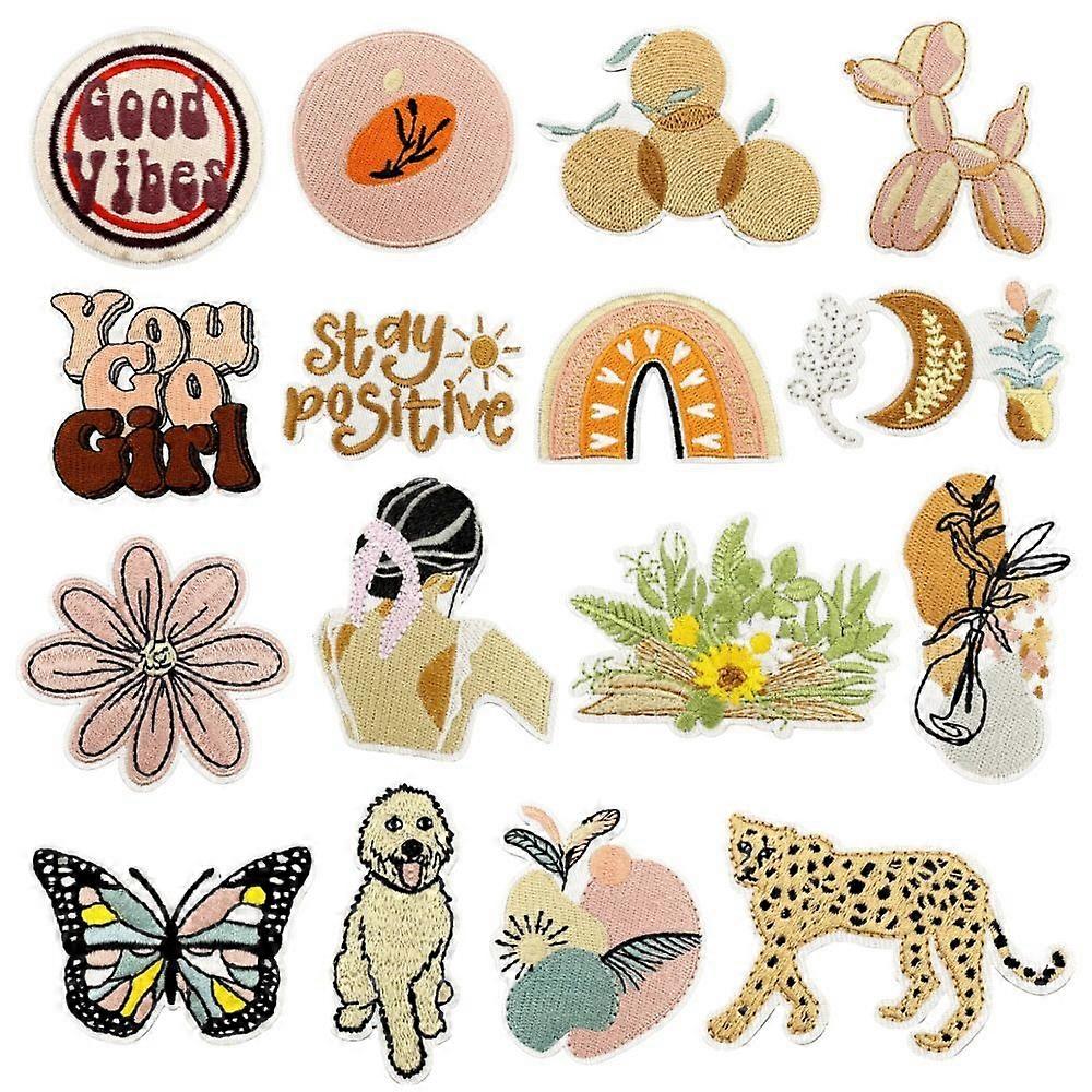 Boho Girly Iron On Patches, Cute Embroidery Applique Patch, DIY Decorative Heat Press Patches for Jeans Jackets Clothing Backpacks Hats (Boho1 16 Pcs)