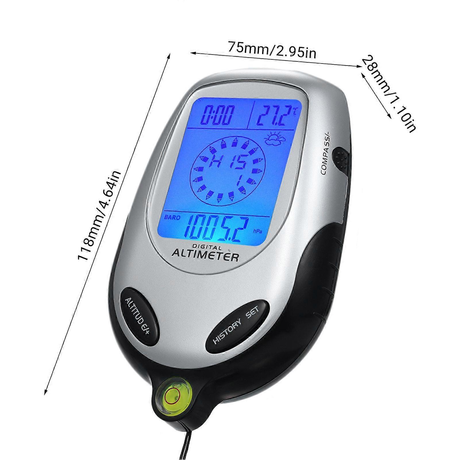 8-in-1 Electronic Handheld Altimeter Compass Barometer Thermometer Weather Forecast Time Calendar Clock Outdoor Sports Mountain Climbing Tool with Bac