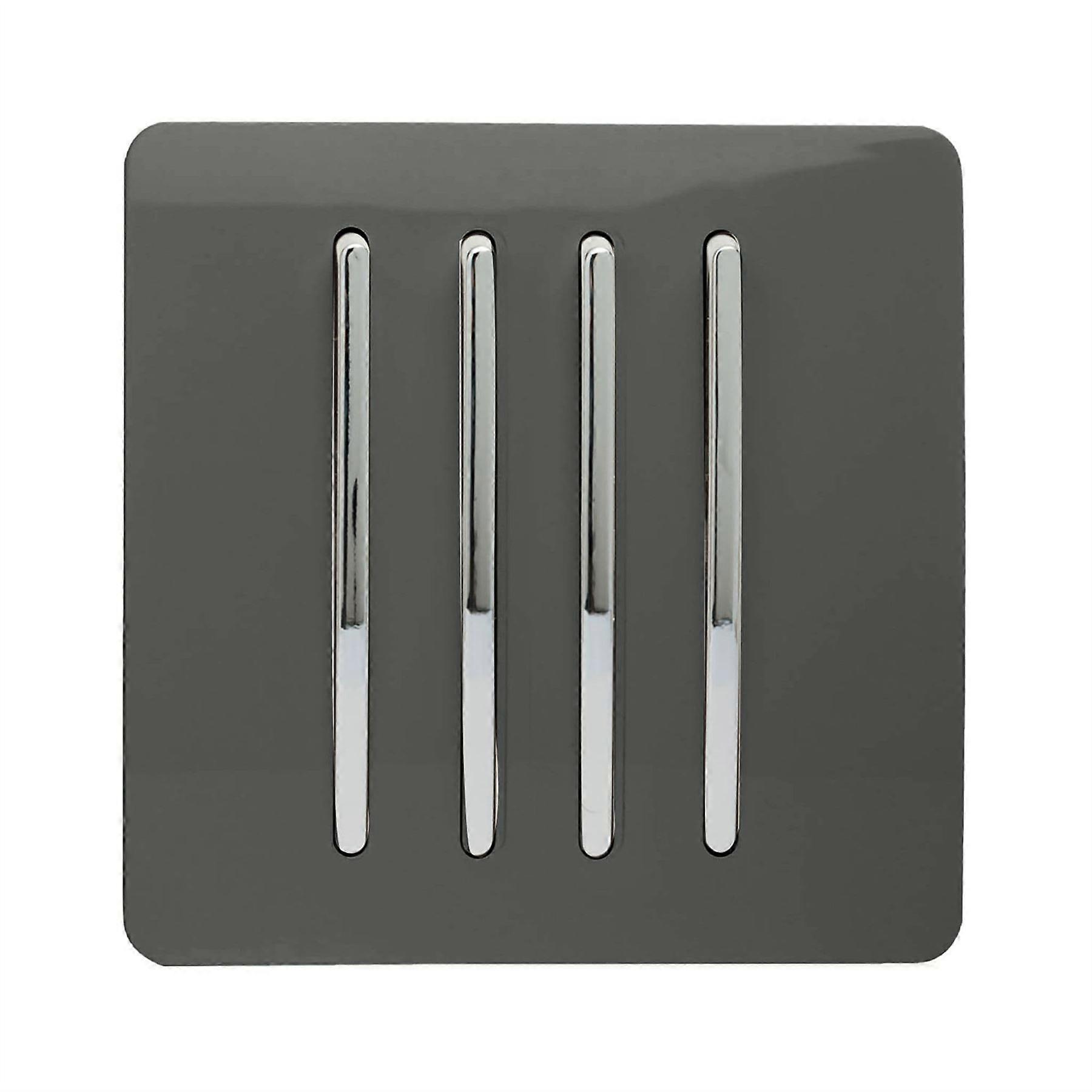 Trendi 4 Gang 2 Way Artistic Modern Glossy 10 Amp Rocker Tactile Light Switch Charcoal
