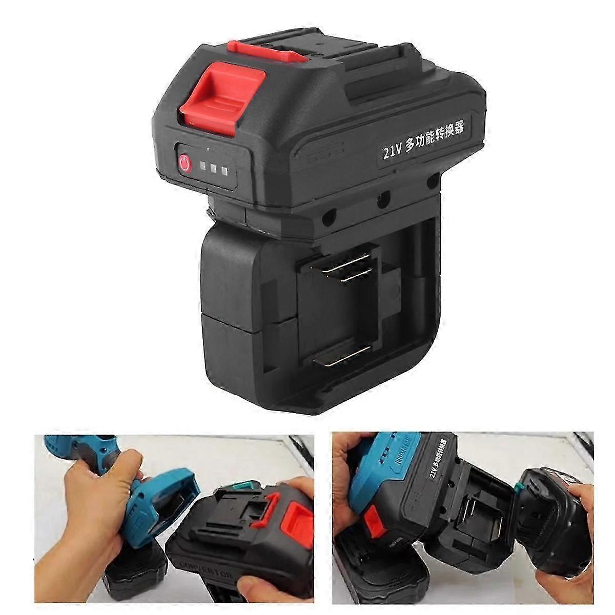 2 in 1 Battery Converter for Impact Drill Wrench Screwdriver Worklight One-To-Two Battery Converter with USB Port
