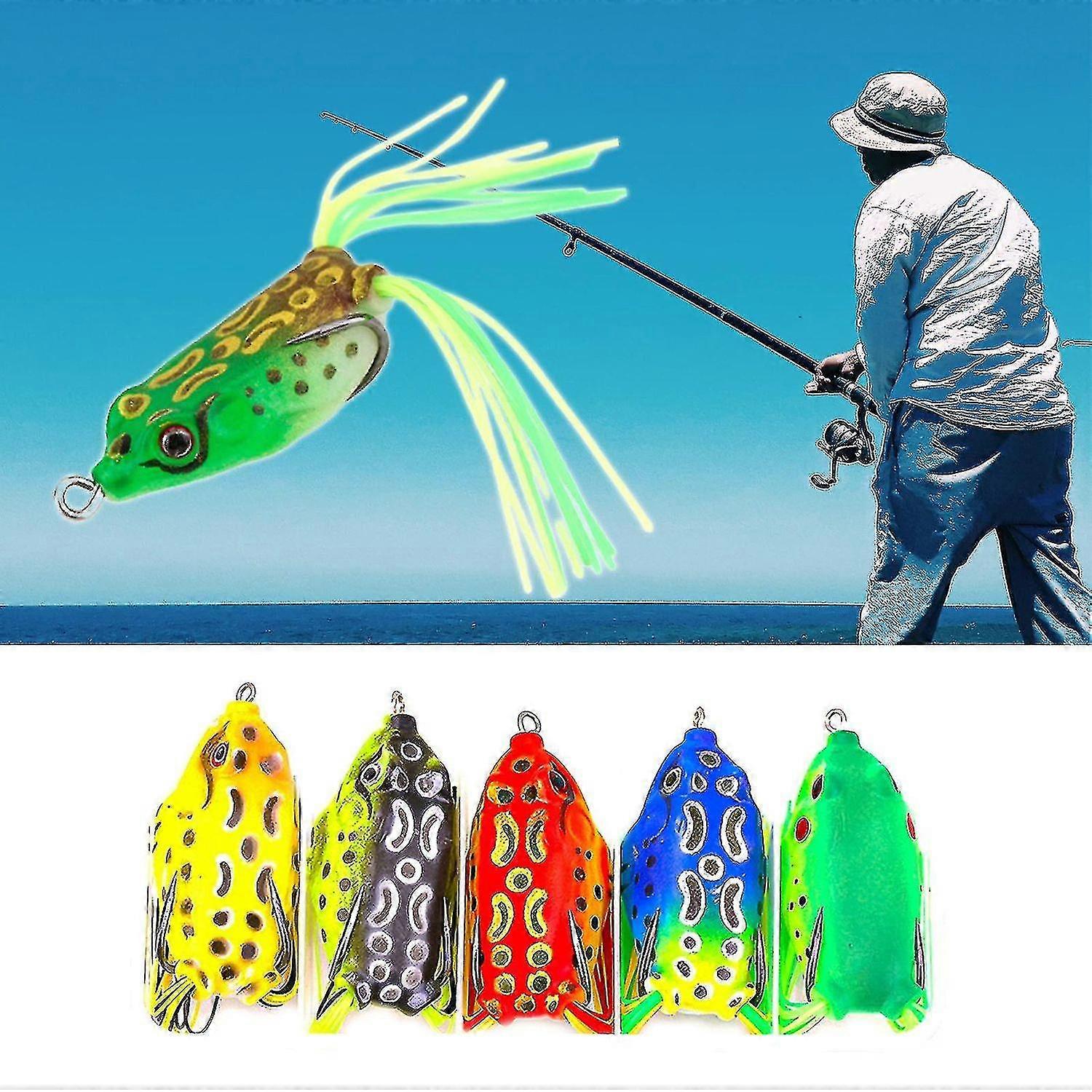 5pcs/set Frog Lure Strip Line Double Hook Colorful Soft Simulated Topwater Fishing Crankbait For Out