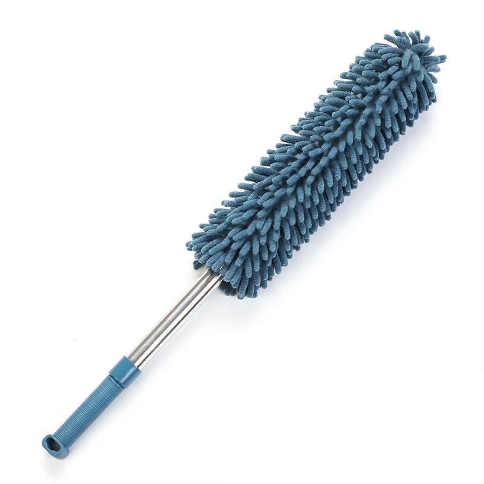 Microfiber dust collector, telescopic feather duster dust collector tool, can be cleaned for cleaning offices, cars, windows, faux furniture Blue