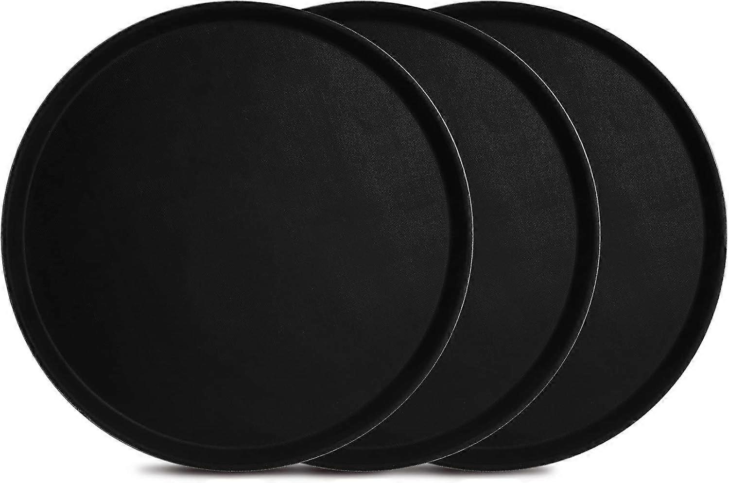 3 Pack Large Restaurant Serving Tray, 16 Inch Plastic Round Server Tray, Non-Skid Bar Drin