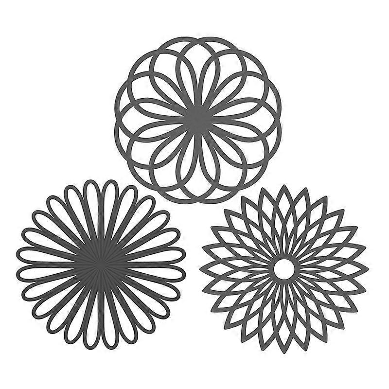 3 Set Silicone Coaster Mats Multi-Purpose Carved Interesting - Durable Non Slip Insulated Coasters (Gray)