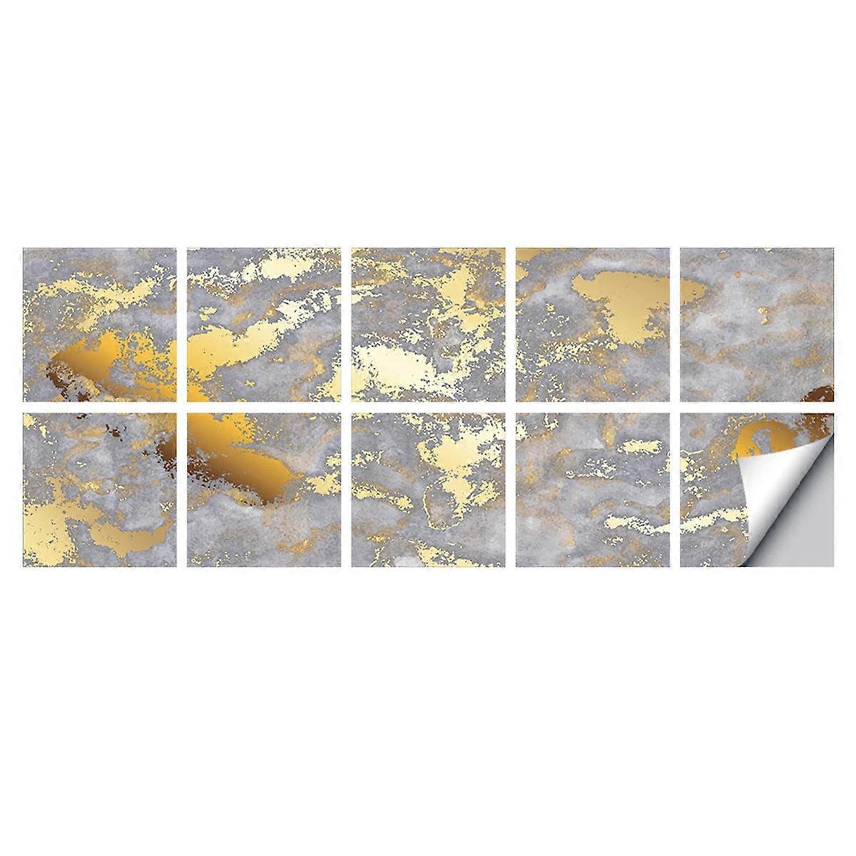 10pcs Style Golden Marble Pattern Tiles Sticker Kitchen Backsplash