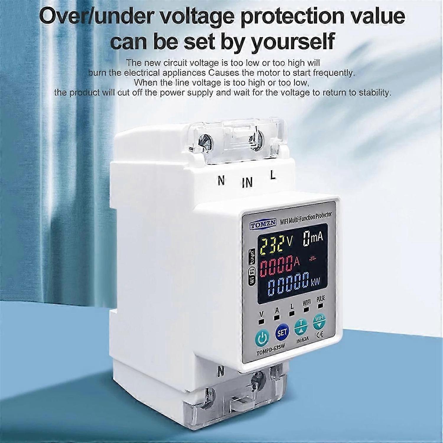 TOMZN 2P 63A 110V 220V TUYA WIFI Switch Kwh Metering Circuit Breaker Timer with Voltage Current and Leakage Protection