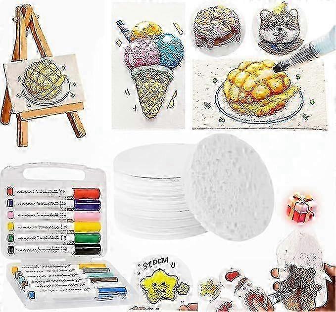 Magic Puffy Paint Art,3D Drawing Magic Canvas Sponge,Puffy Popcorn Magics Foam Texture Painting Kit with 10 Foam Paint Paper and 12 Markers,DIY Bubble