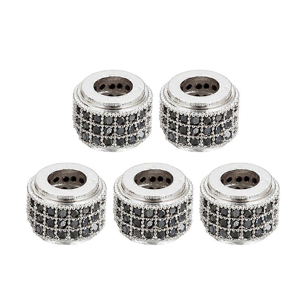 Zircon Cylinder Shape Loose Beads 5Pcs Silver DIY Jewelry Making Suitable For Handmade Crafts Featuring Micro Inlay