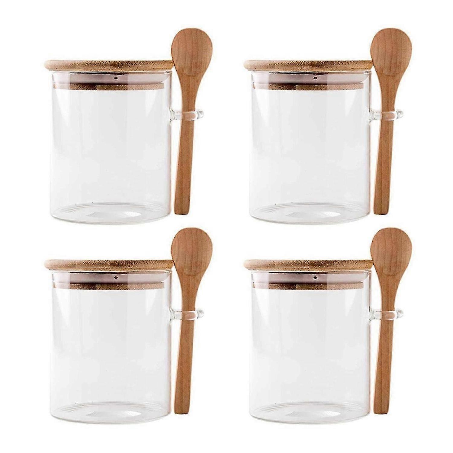4 Pack Overnight Oats Glass Containers with Lids and Spoons