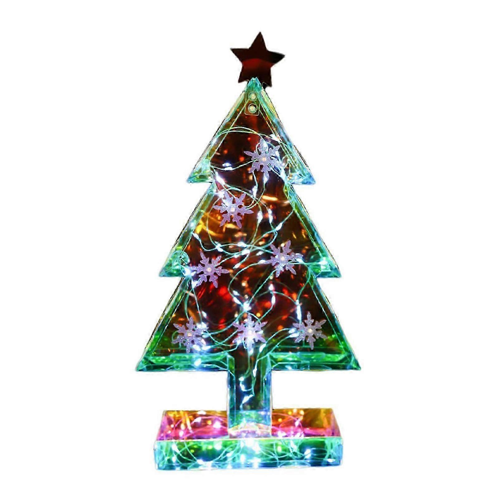 Christmas Tree Decoration Prism Holiday Tree Lit Decor Figurine Colorful LED Lights Festive Atmosphere Night Light Christmas Gift for Family Friends