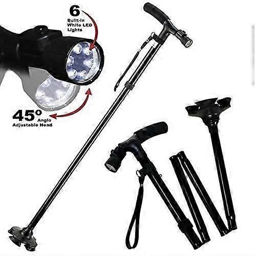 Magic Cane Folding Walking Stick LED Light Adjustable Height Foldable