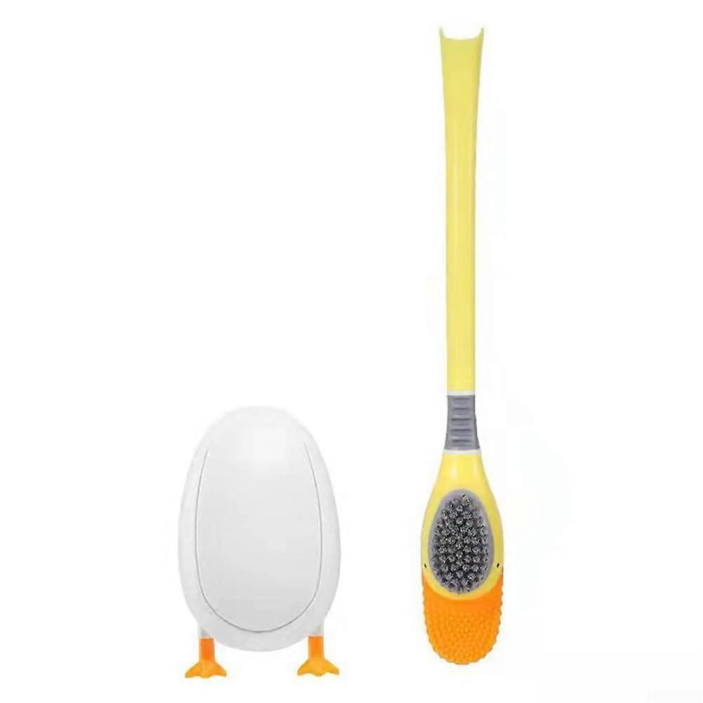 Toilet Brush Wall Mounted Holder Space Efficient Yellow Diving Duck Design Bathroom Accessory