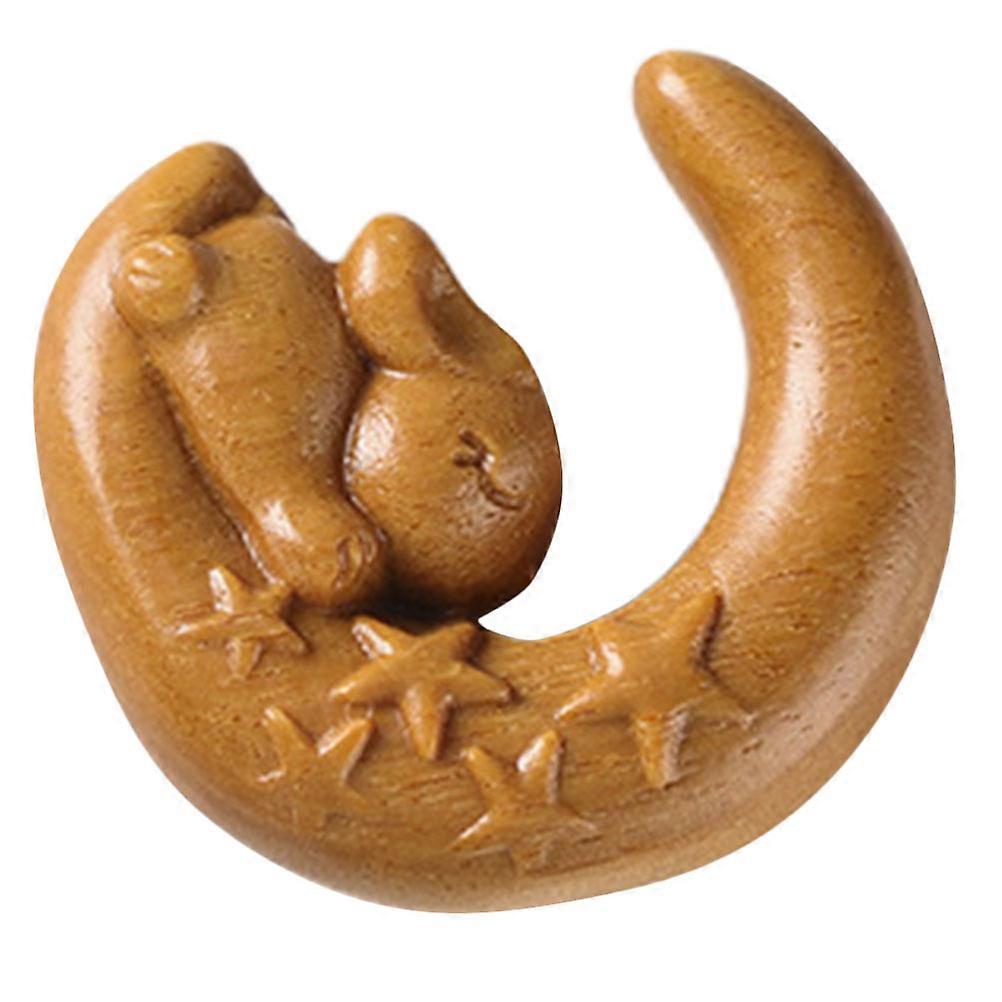 Hanging Decoration Wooden Carving Moon And Rabbit Pendant For Craft Making And Gift Giving In Light Brown Color 4Pcs