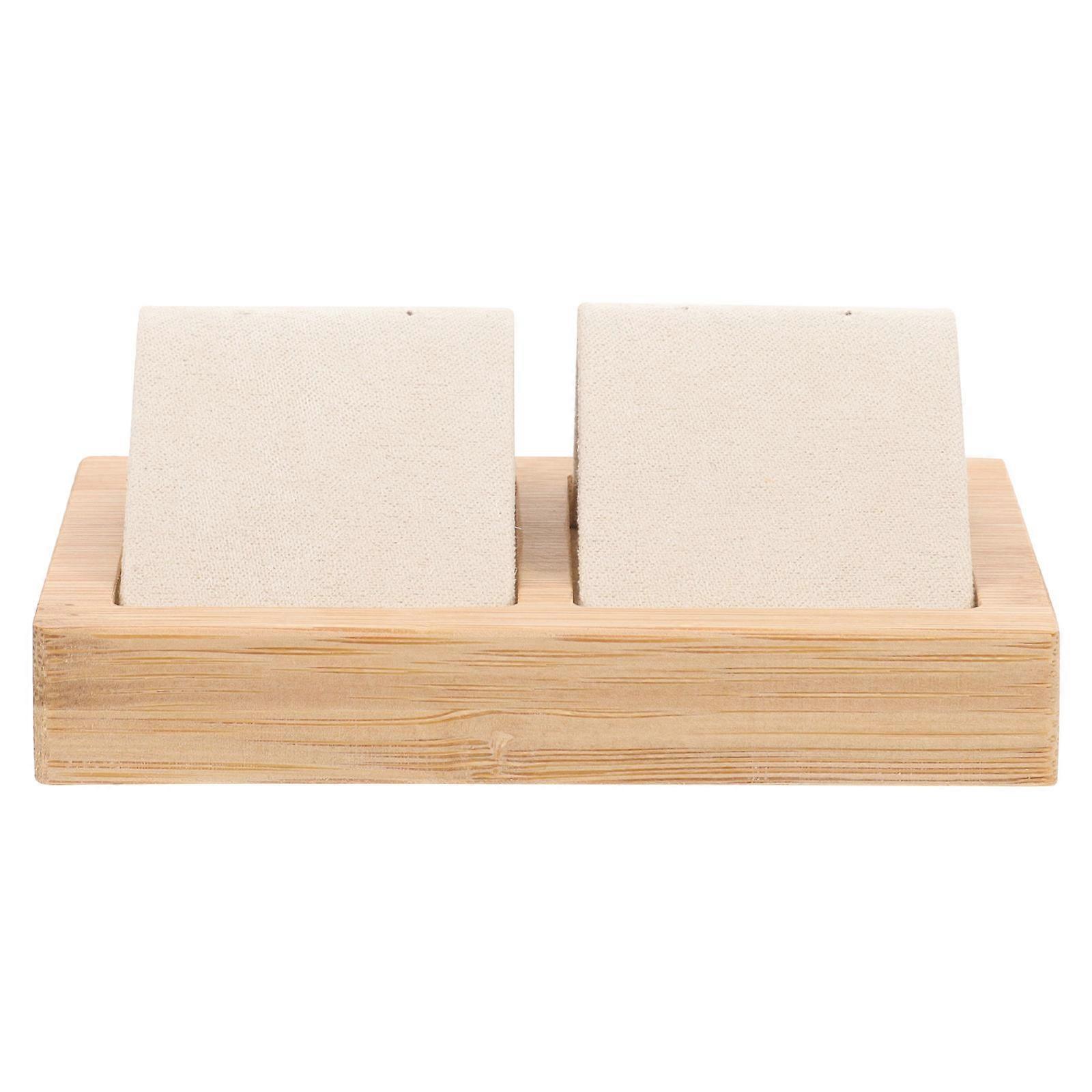 Bamboo Ear Studs Holder for Storage 4Pcs Earring Display Stand Khaki
