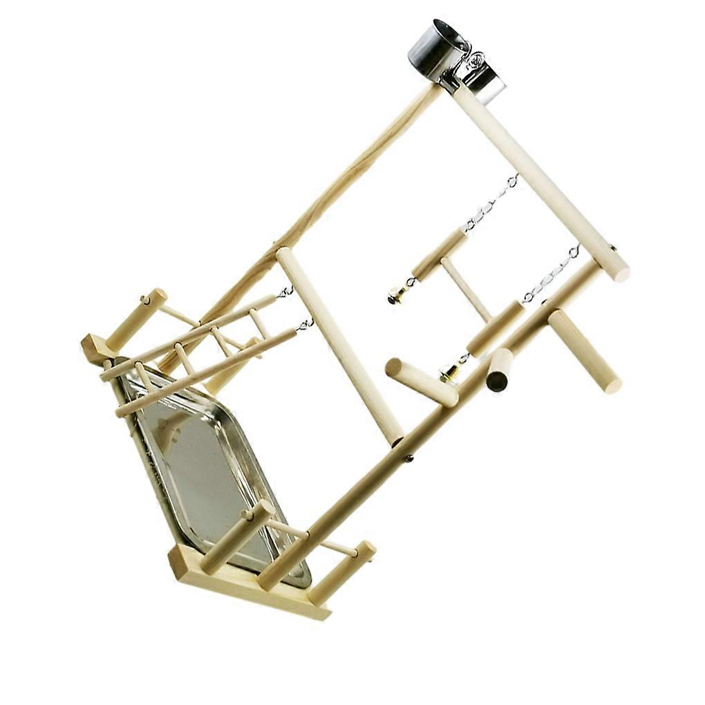 Double Layer Parrot Play Stand - Gift For Birds Easy To Move Around Double Layer Wooden Bird Stand