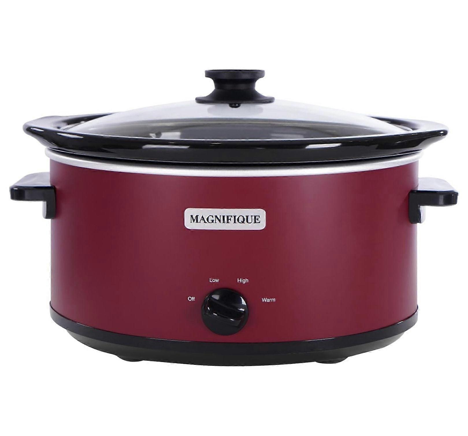 Magnifique 7 Quart Slow Cooker Oval Manual Pot Food Warmer with 3 Cooking Settings, Red Stainless Steel