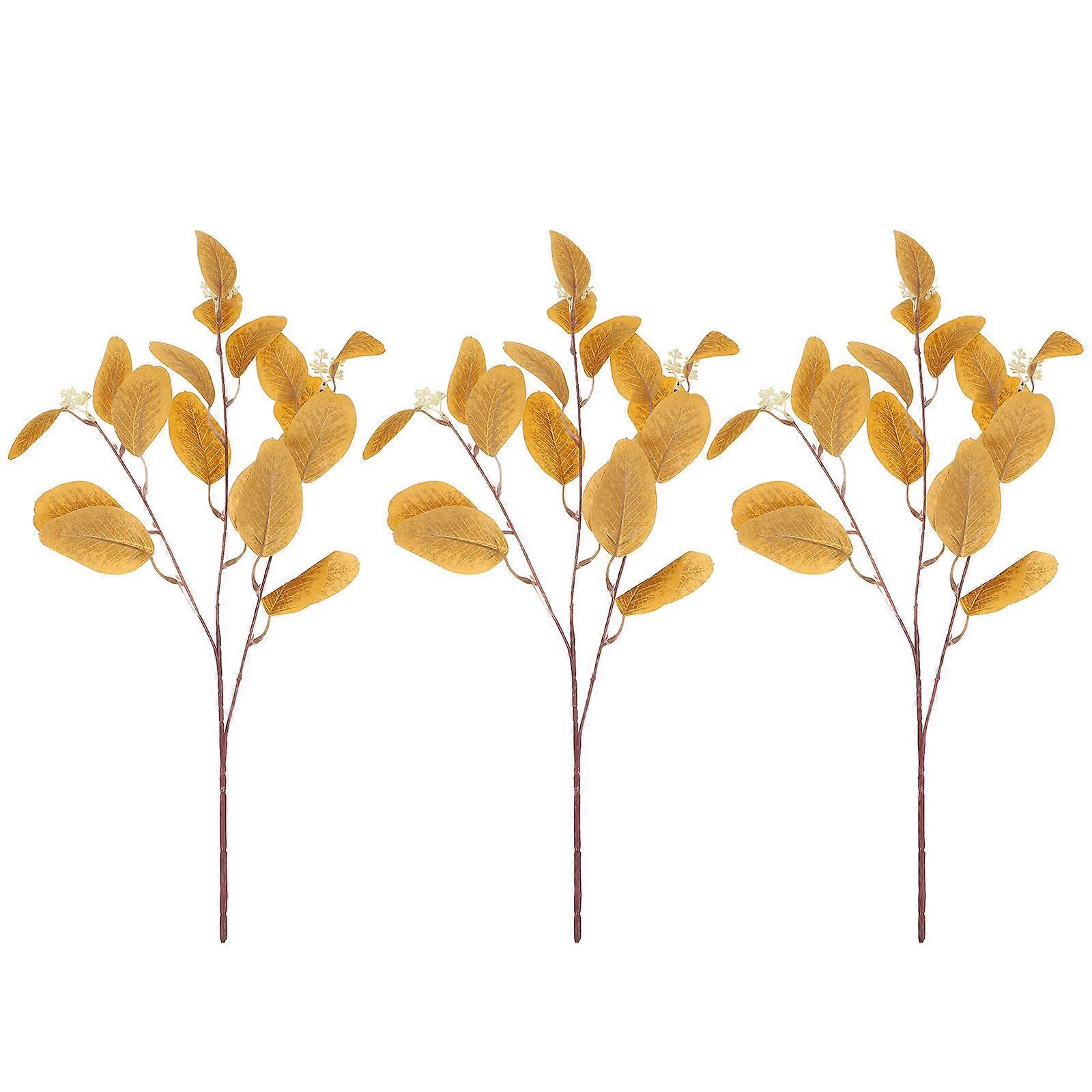 Silk Fake Eucalyptus Leaf Bouquet 3Pcs Yellow Decor Never Wilt
