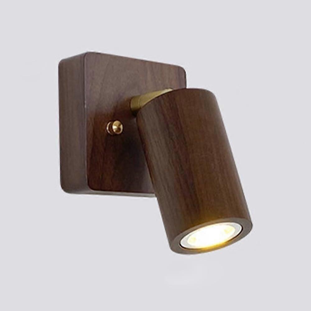 Adjustable Arm Wall Sconce Wood Wall Light Hardwired LED Reading Light Small Dimmable Wall Lamp Bedside Square Base