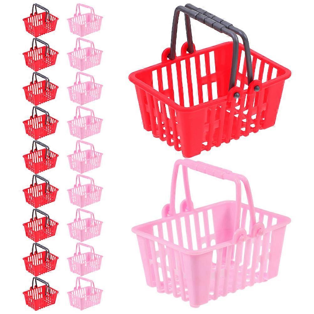 Mini Shopping Basket Plastic Storage Handle in Red 80Pcs