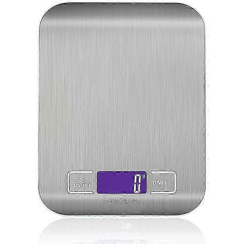 High Precision Electronic Kitchen Scale 5000g/1g with Backlit LCD Display, 6 Units and Tare Function Stainless Steel, Smart Digital