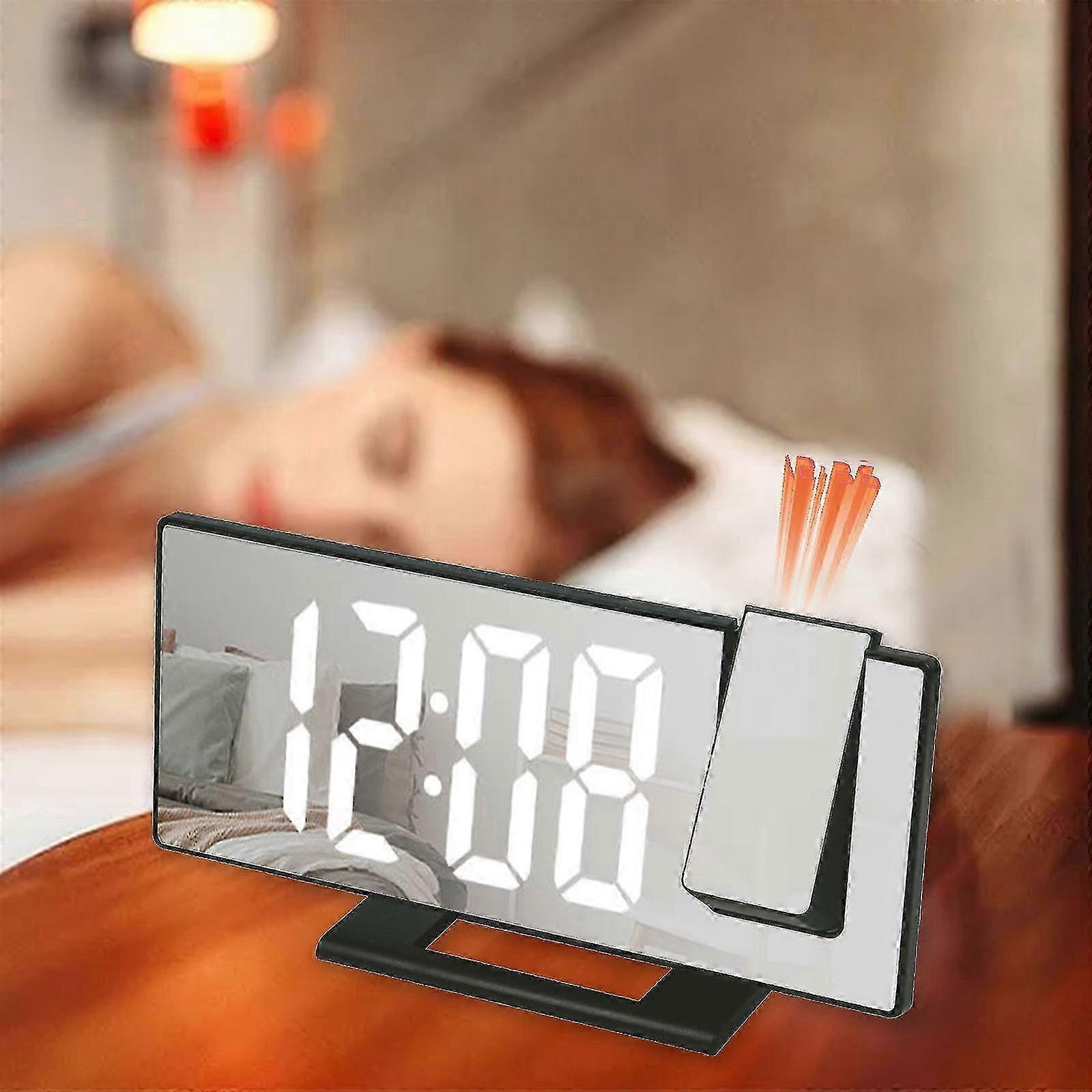 Clock Bedroom Projection Alarm Clock, Led Digital Clock Projected On The Ceiling Wall, 180 Projector And Dimmer, Mirror Design, Snooze, 3-Speed Lumina