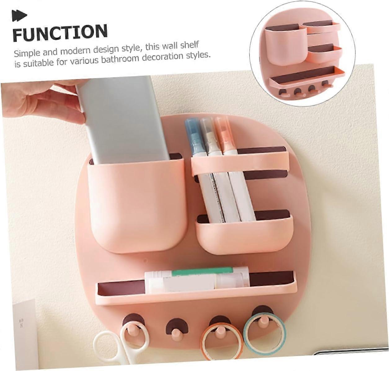 Multifunction Wall Mounted Bathroom Storage Organizer Three Compartments Four Hooks Storage Tray Stylish Shelf Rack