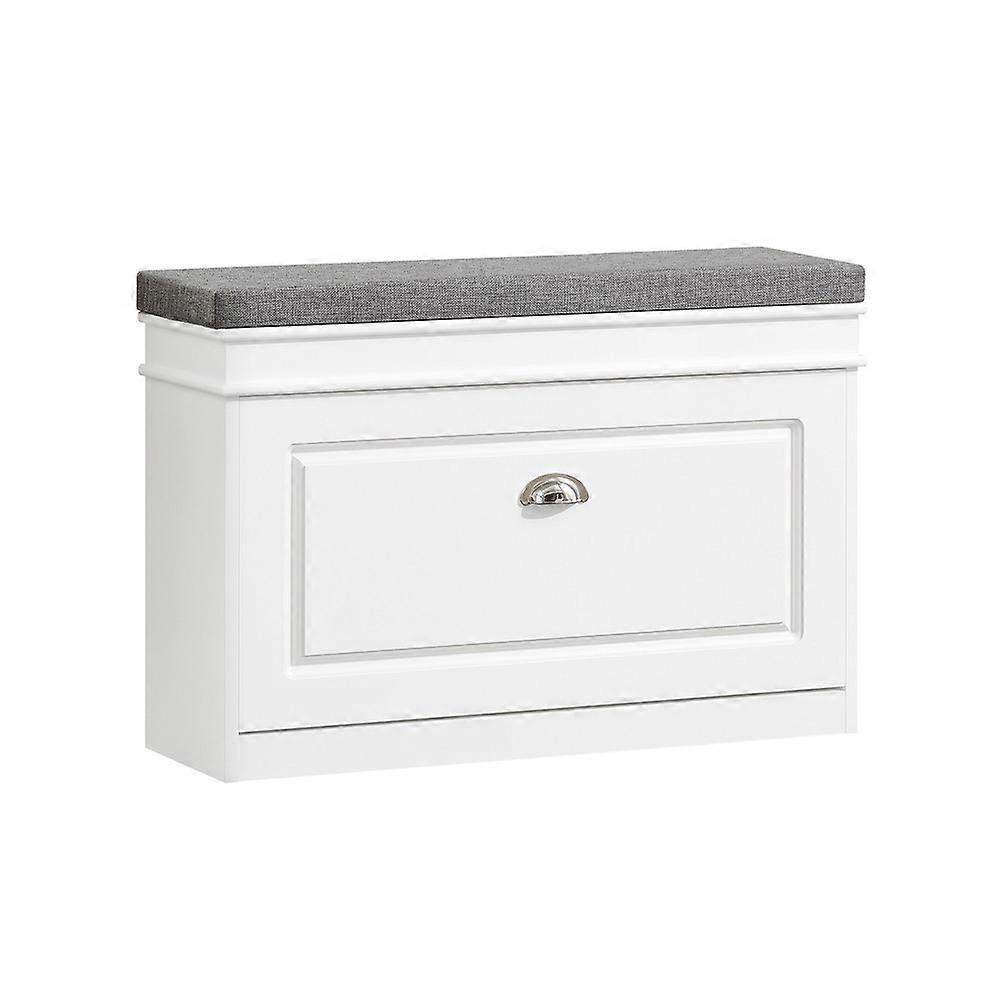 Shoe Storage Bench with Seat Cushion - Narrow Shoe Cabinet with Flip Drawer, 2-Tier Rack,Compact Hallway Storage Unit for Small,SoBuy FSR82-L-W