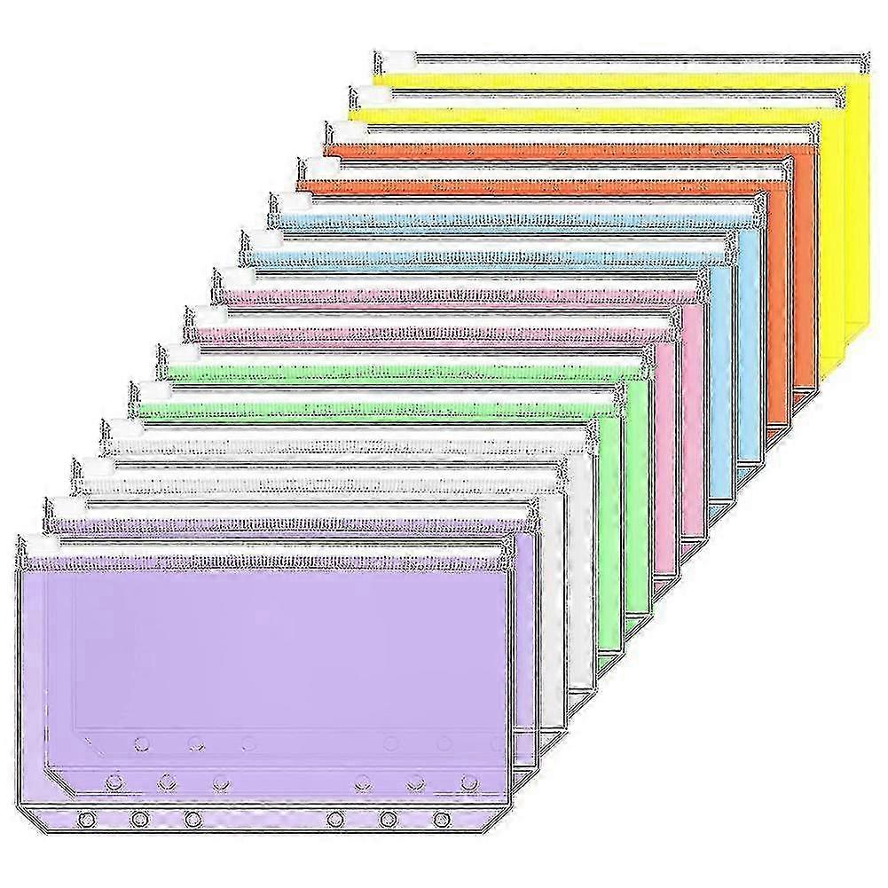 A6 6-Ring Zipper Binder Pockets, 14pcs Durable PVC Document Storage Bags