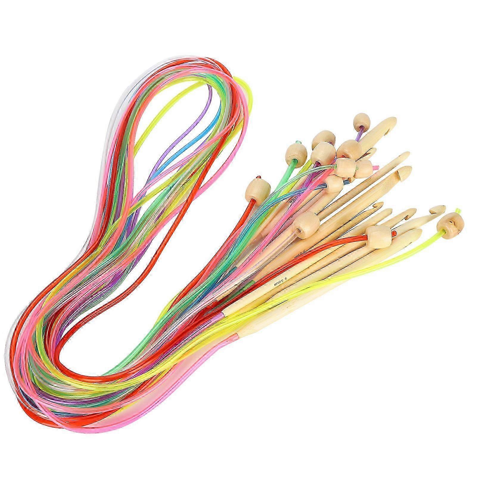 12 Double Pointed Circular Knitting Needles with Bamboo Tube Connector and Crochet Accessories (120cm Color Tube) AB