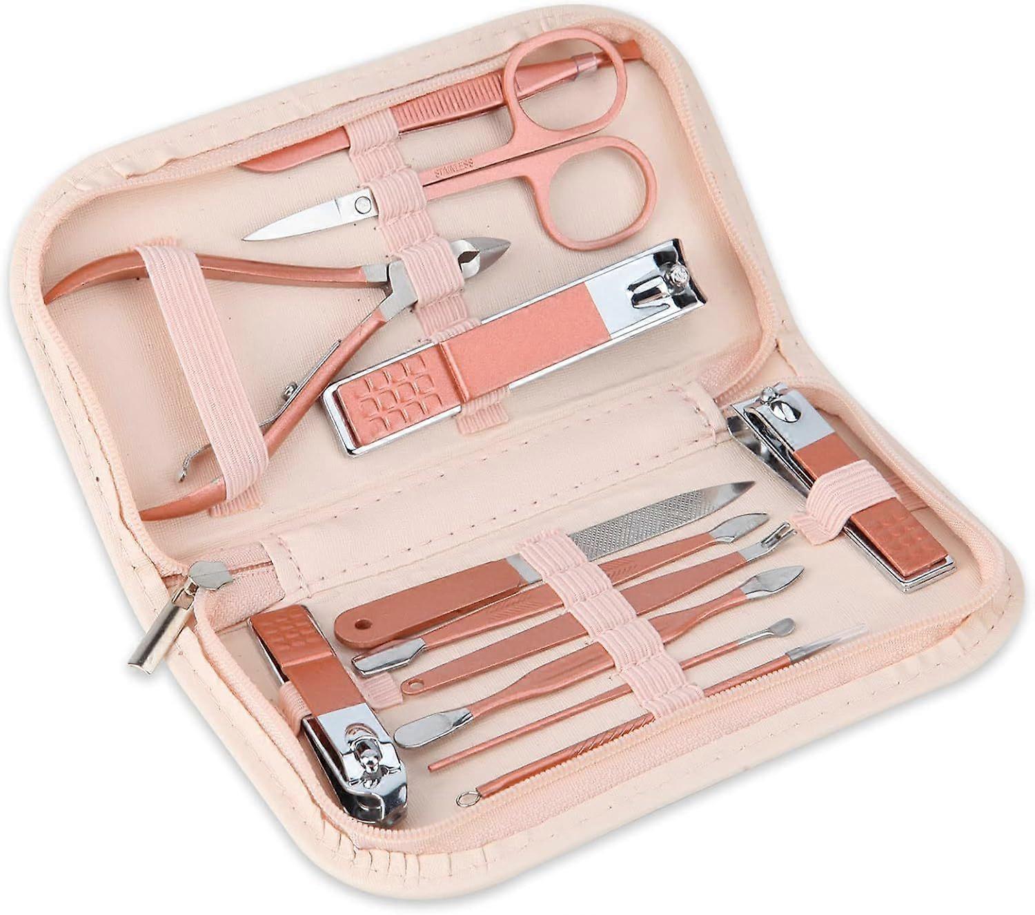 Nail Clippers and Beauty Tool Portable Set Manicure Set 12 in 1, with Pink