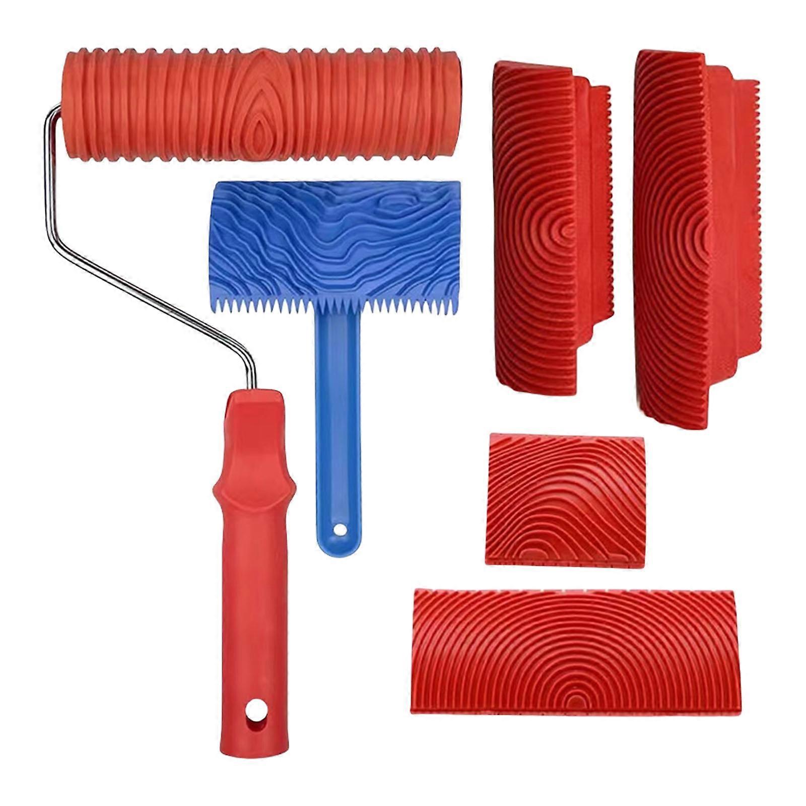 6Pcs Paint Roller Set Includes Wood Grains Drywall Compound Rollers and Frame Portable Accessory for Wall and Ceilings Multicolor