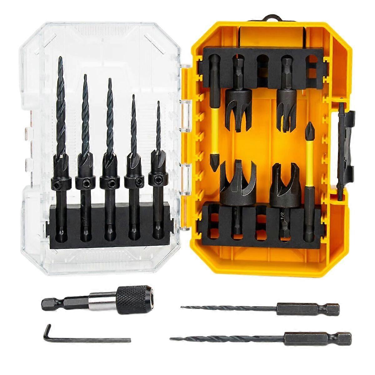 16PCS Countersink Drill Bit Set for Woodworking with Storage Box, Adjustable Depth & Hex Shank
