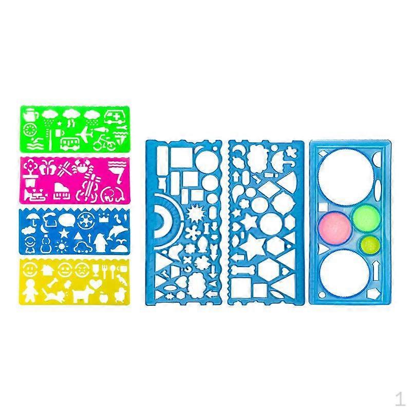7x Drawing Stencils Set Multifunctional Template Multi Shaped clearly colorful for