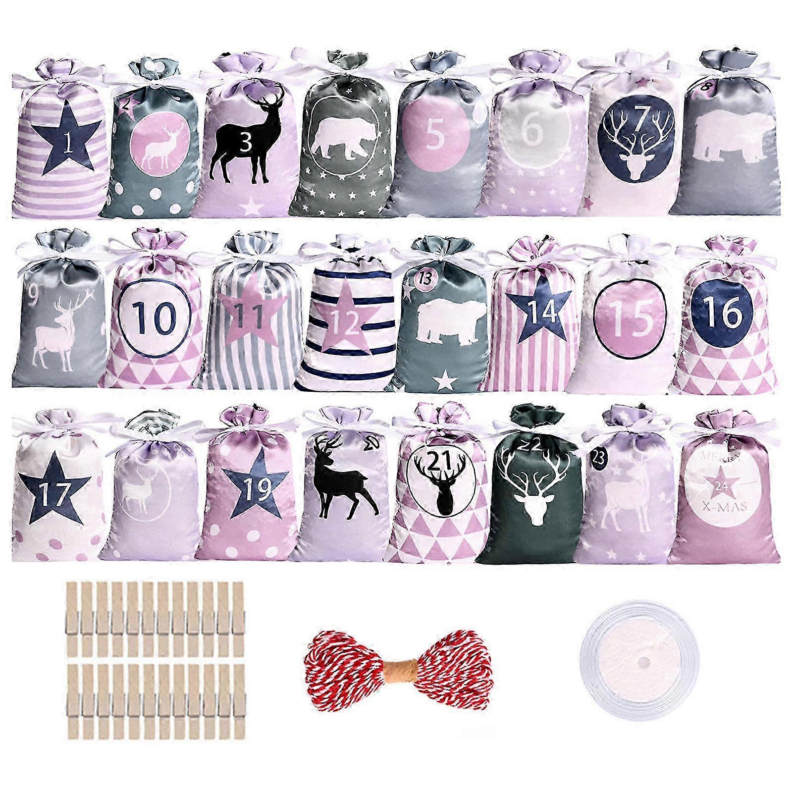 Drawstring Advent Calendar Bags for Christmas Countdown and Gift Storage