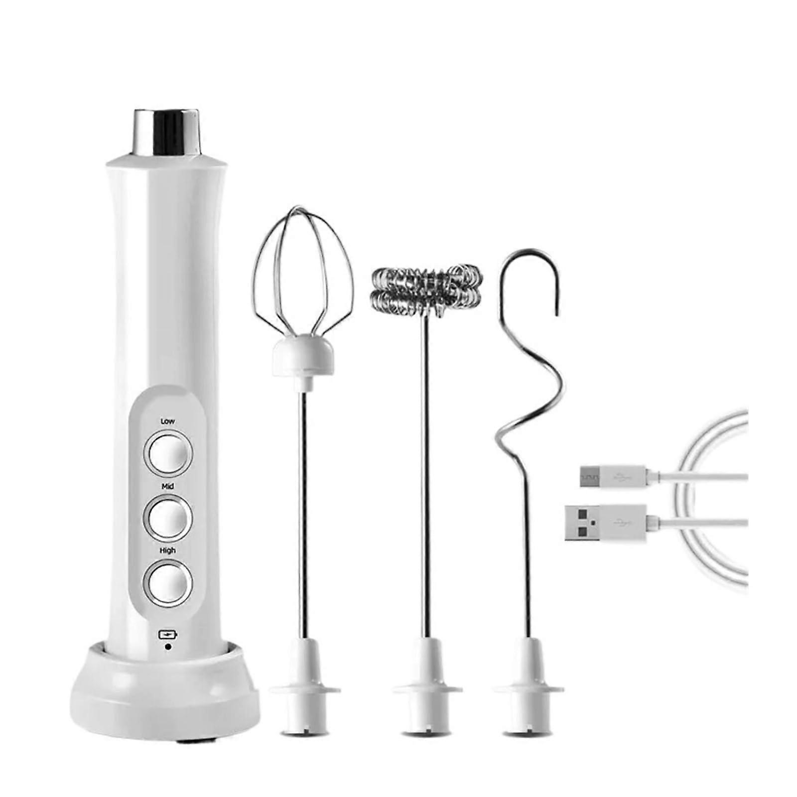 Handheld Milk Frother 3 in 1 Electric Speed Rechargeable Coffee Frothing Wand White