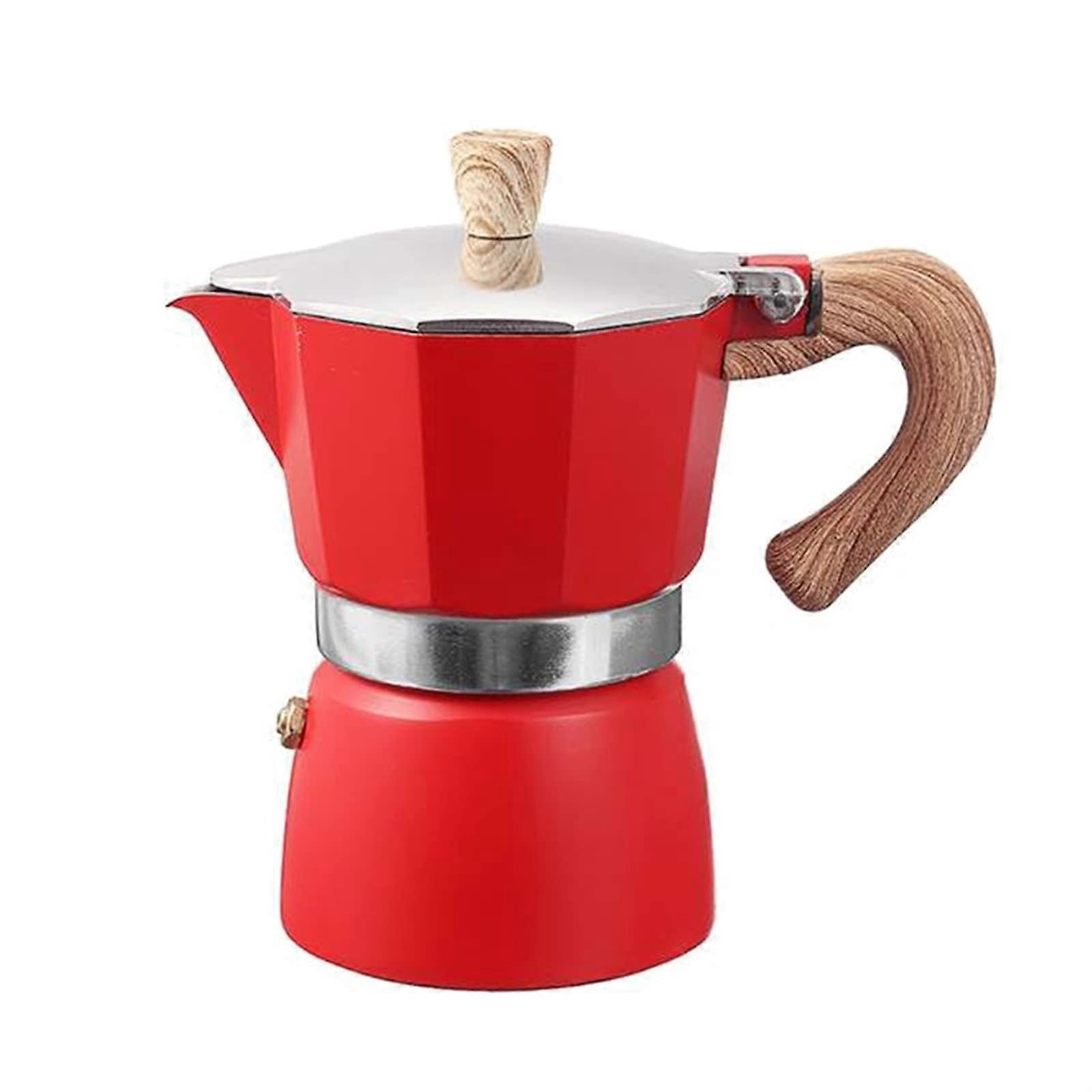 300ml Red Aluminum Moka Pot Stovetop Espresso Maker with Heat Insulation and Durable Filter